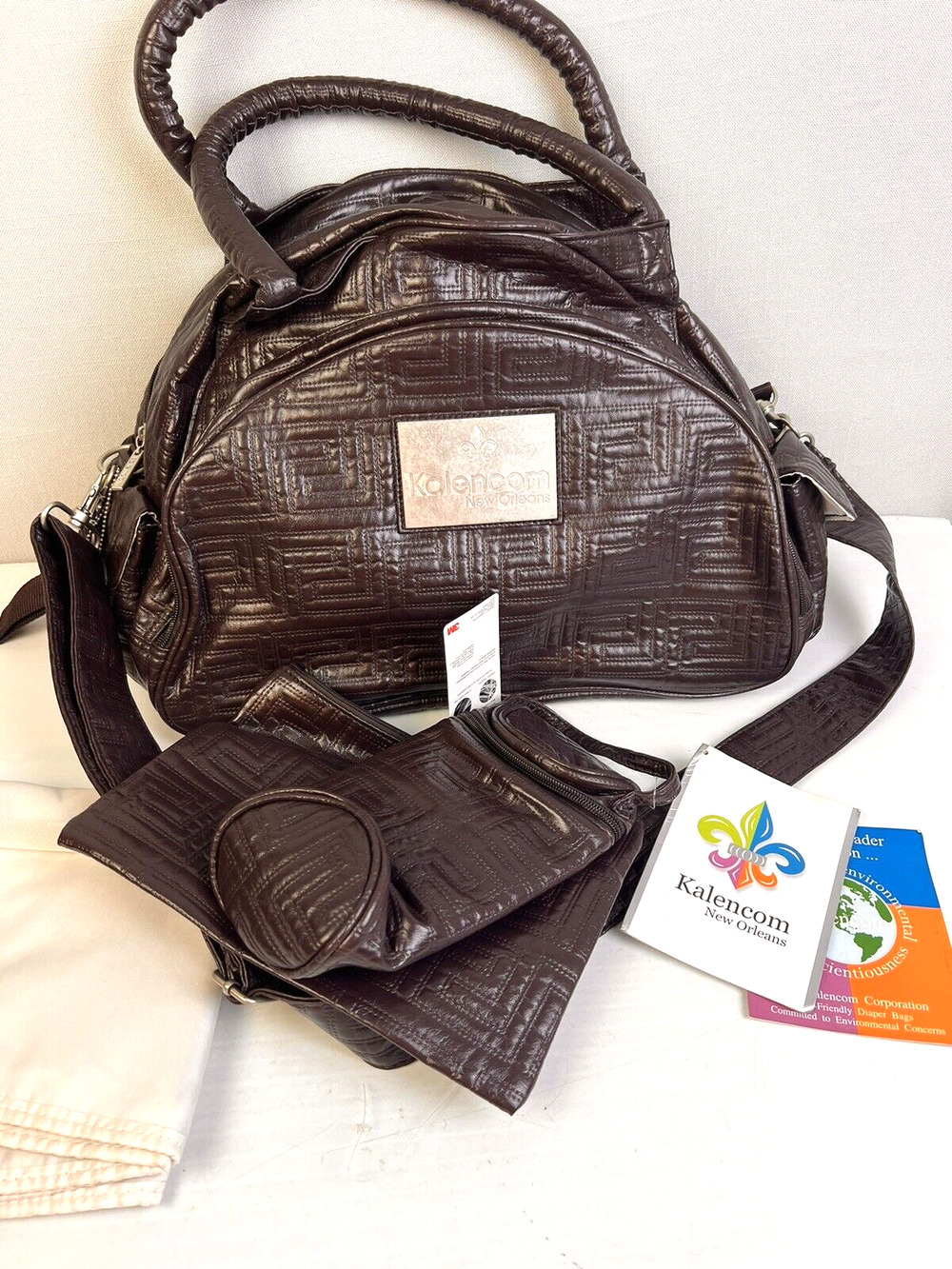 Kalencom New Orleans Travel Diaper Bag Changing Pad Bottle Holder Black Gift